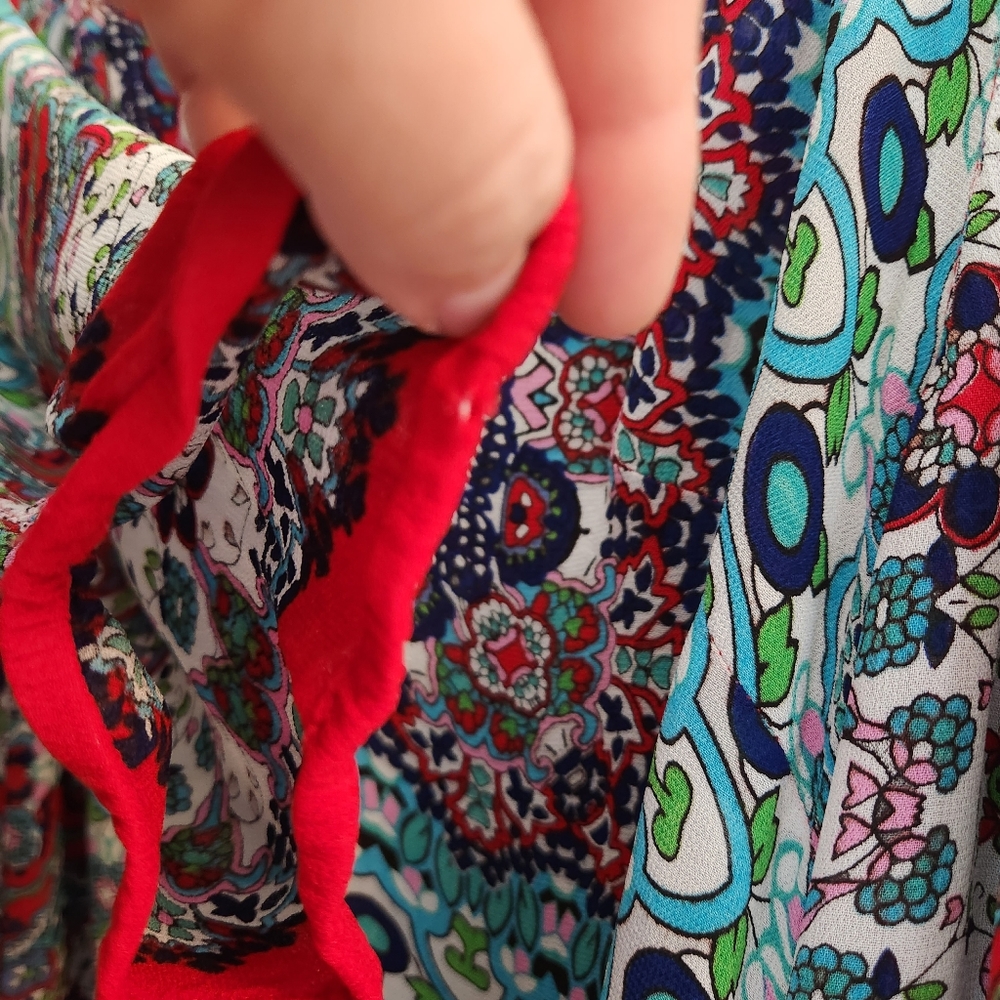 BILA Peasant V Neck Embroidery Paisley Sequins Blue Red Blouse Size Small - Picture 7 of 7
